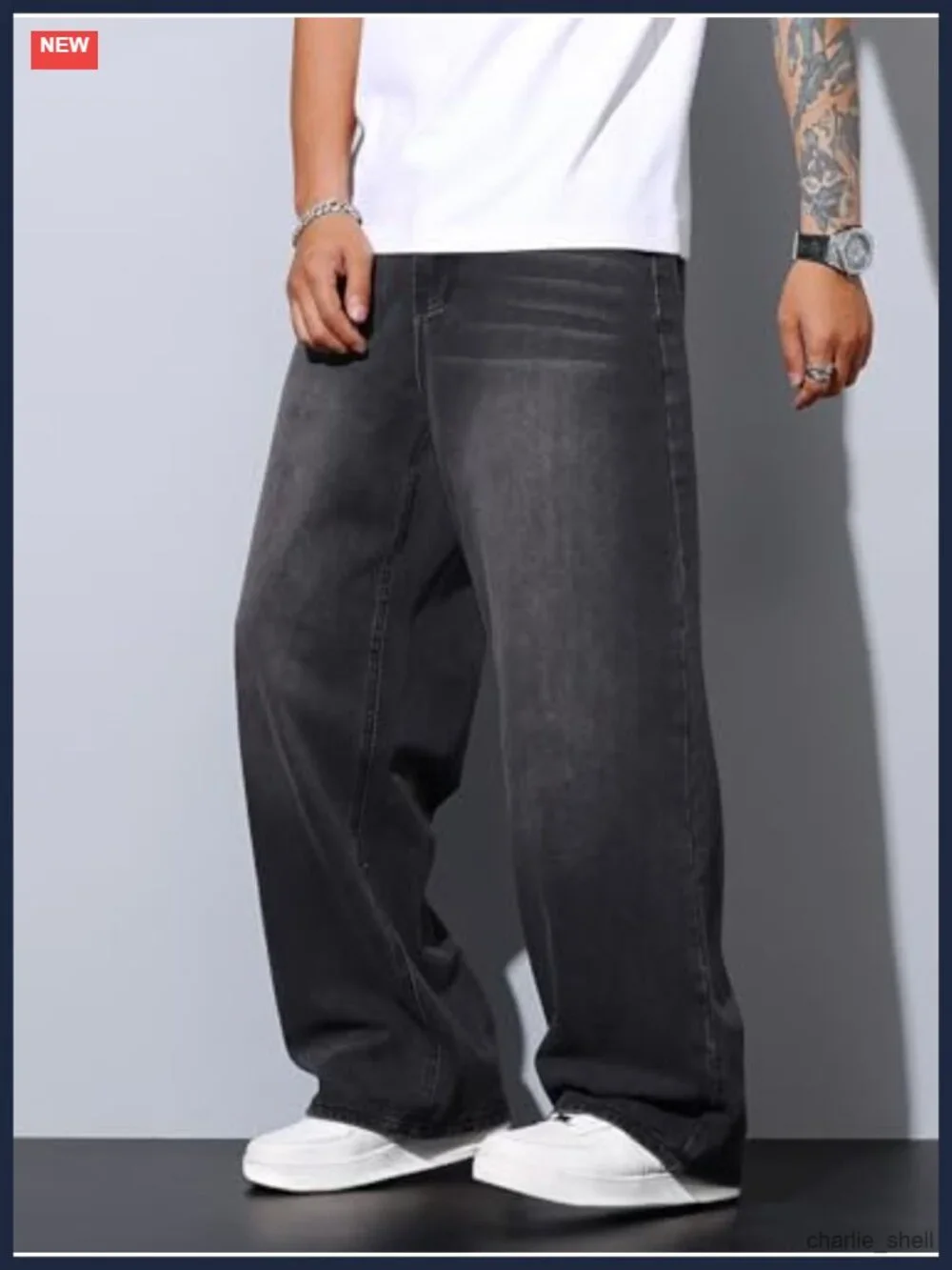 Men's Y2K Wide Leg Baggy Jeans 90s Vintage Denim Pants Loose Fit